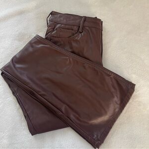 Brown leather flare pants